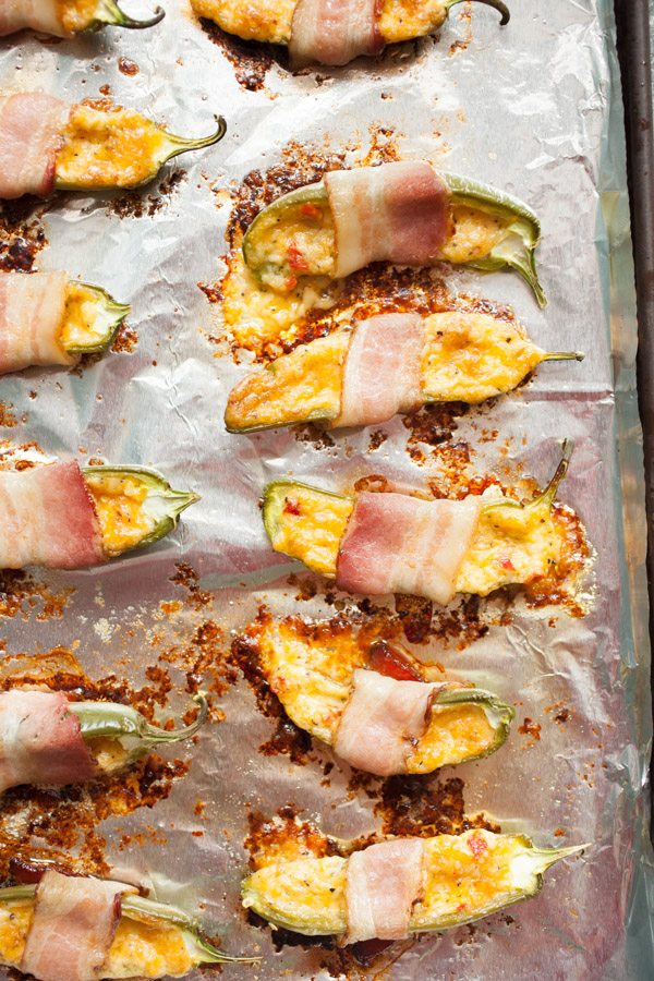 baked Pimento Jalapeno Poppers on a sheet pan