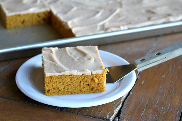 Pumpkin Sheet Cake with Butterscotch Frosting recipe - by RecipeGirl.com