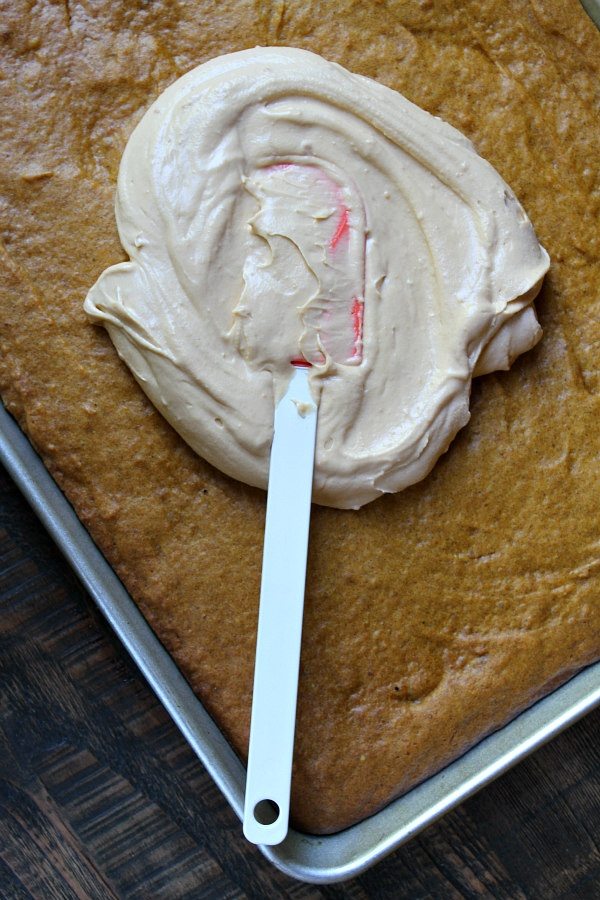 Pumpkin Sheet Cake with Butterscotch Frosting recipe - by RecipeGirl.com