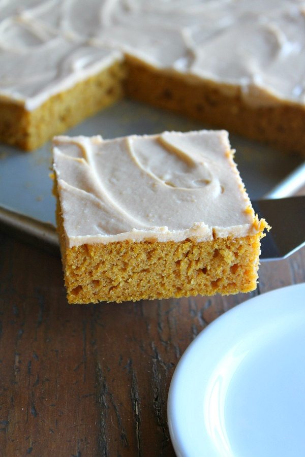 Pumpkin Sheet Cake with Butterscotch Frosting recipe - by RecipeGirl.com