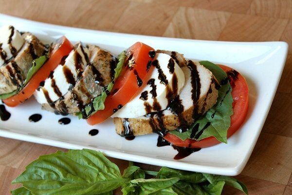 Roasted Pork Caprese Salad recipe - by RecipeGirl.com