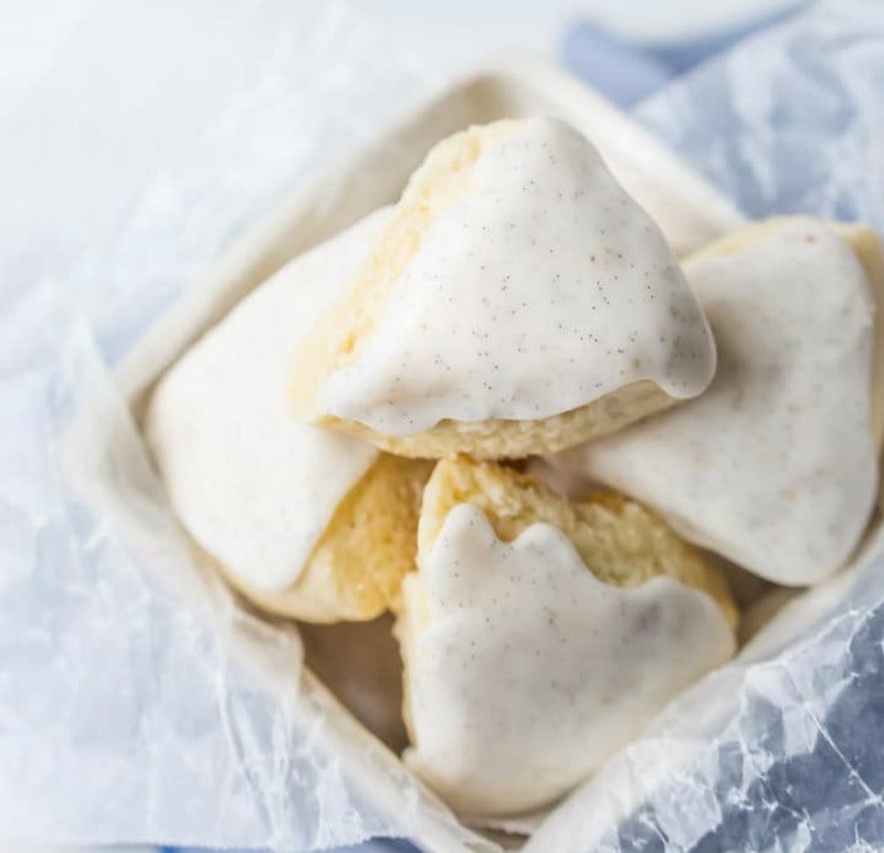 Vanilla Bean Scones in a display basket with a white background