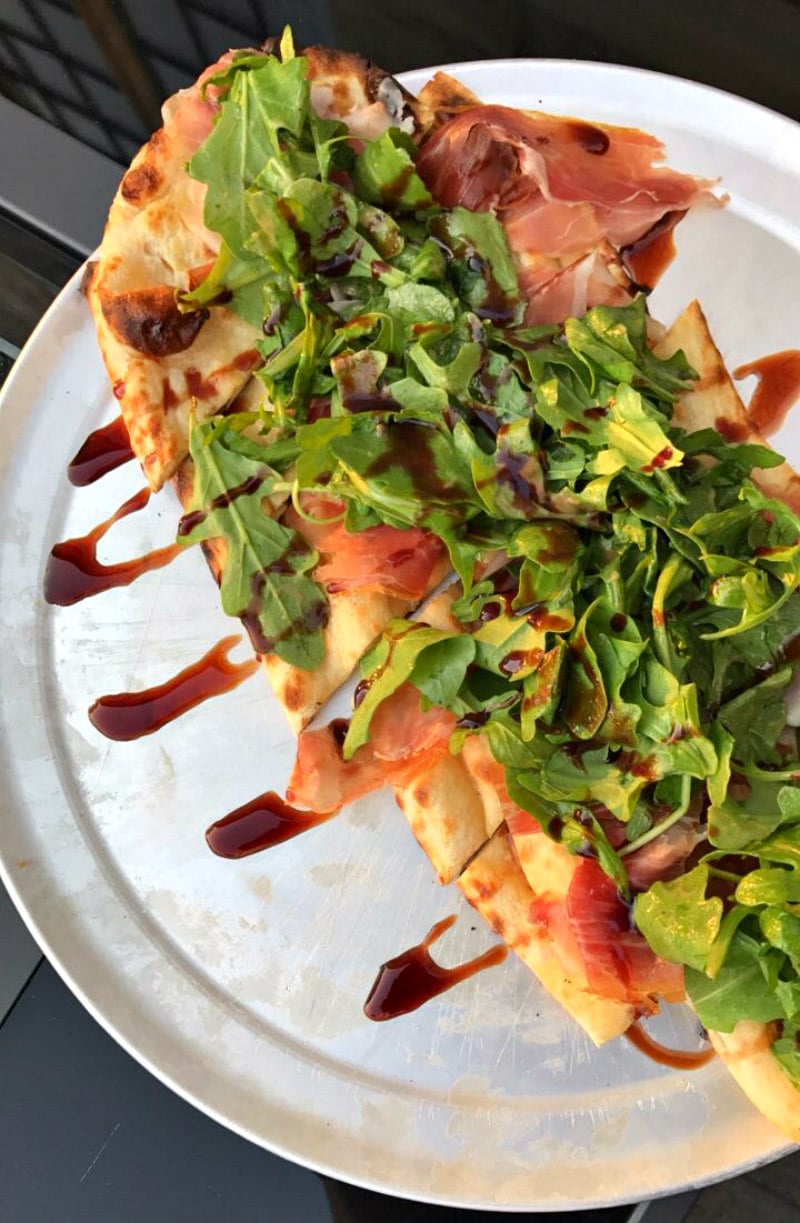 Liberty Hotel Boston Naan with arugula, prosciutto and balsamic