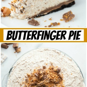 pinterest collage image for butterfinger pie
