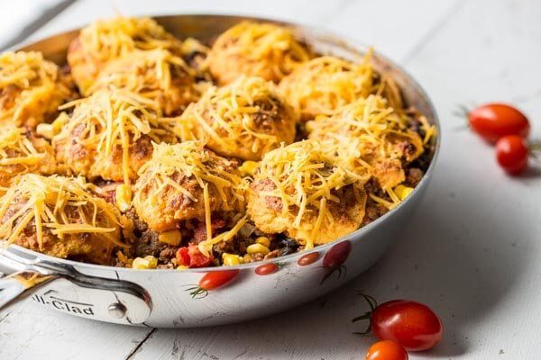 Easy Skillet Taco Cobbler dinner recipe from RecipeGirl.com