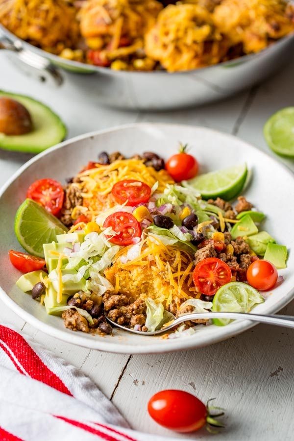 Easy Skillet Taco Cobbler dinner recipe from RecipeGirl.com