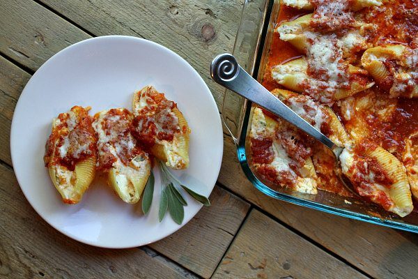 Easy Butternut Squash Stuffed Shells recipe - from RecipeGirl.com