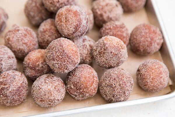 Apple Cider Doughnut Holes displayed on a platter