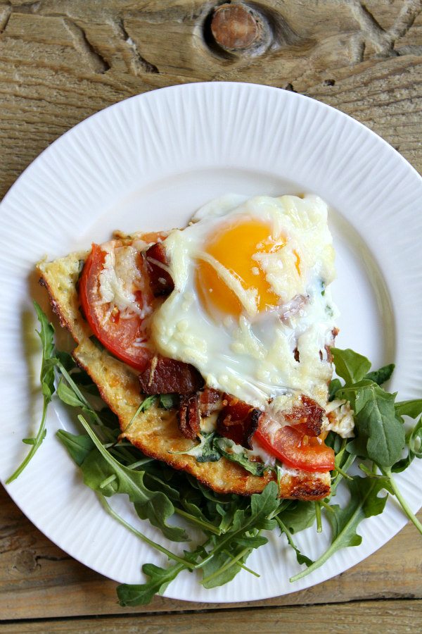 Cauliflower Crust Bacon and Egg Pizza slice