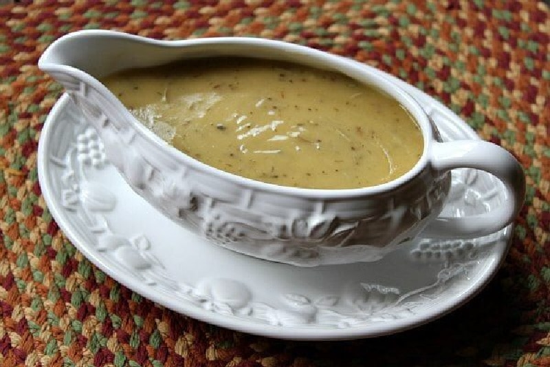 easy make ahead gravy in a gravy boat