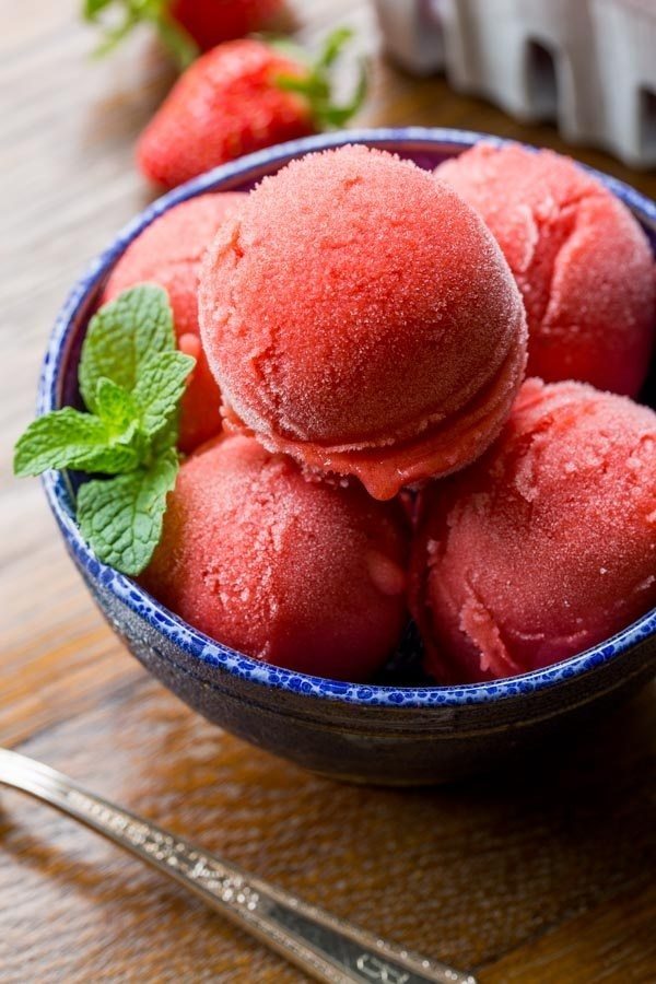 Easy Strawberry Sorbet recipe from RecipeGirl.com