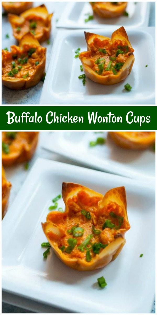 Buffalo Chicken Wonton Cups on white plates