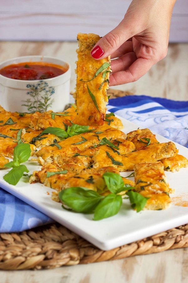 Easy Cheesy Cauliflower Breadsticks recipe by RecipeGirl.com