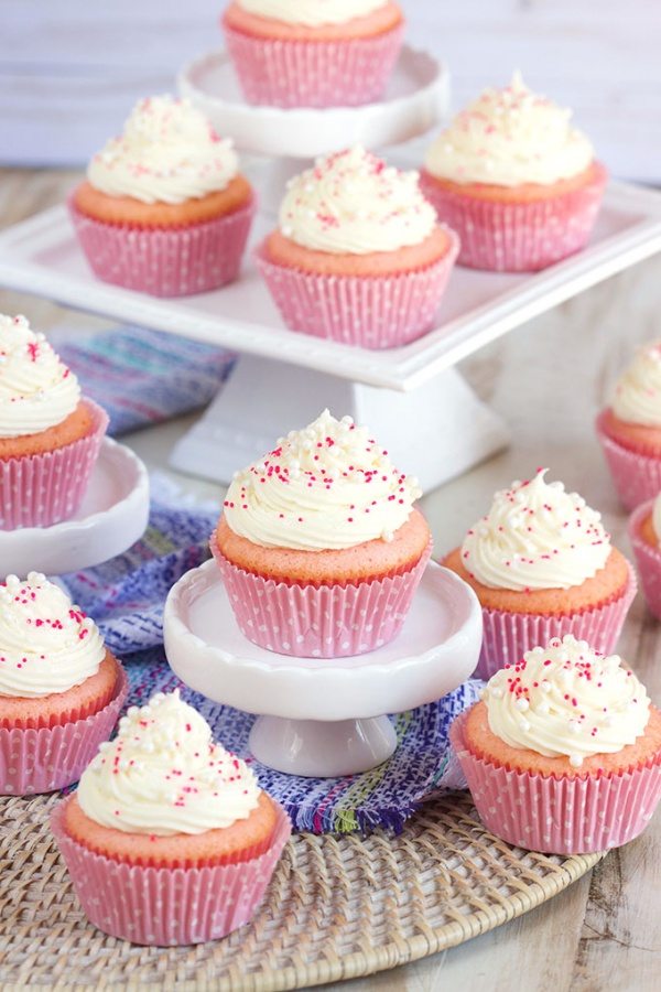 Pink Champagne Cupcakes with Cream Cheese Frosting 