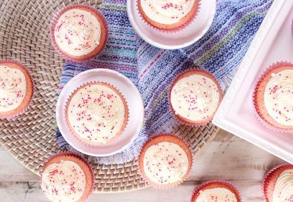 Pink Champagne Cupcakes with Cream Cheese Frosting