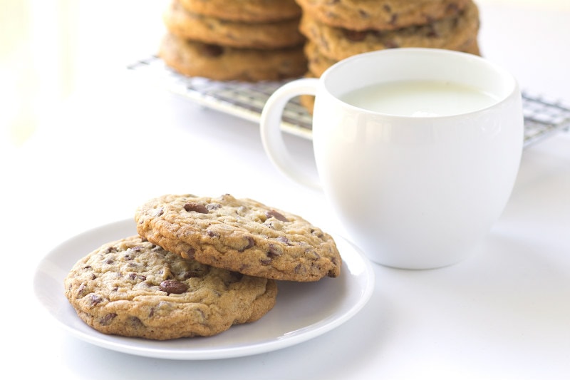 Secret Ingredient Chocolate Chip Cookies served with milk