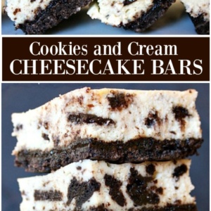 pinterest collage image for cookies and cream cheesecake bars