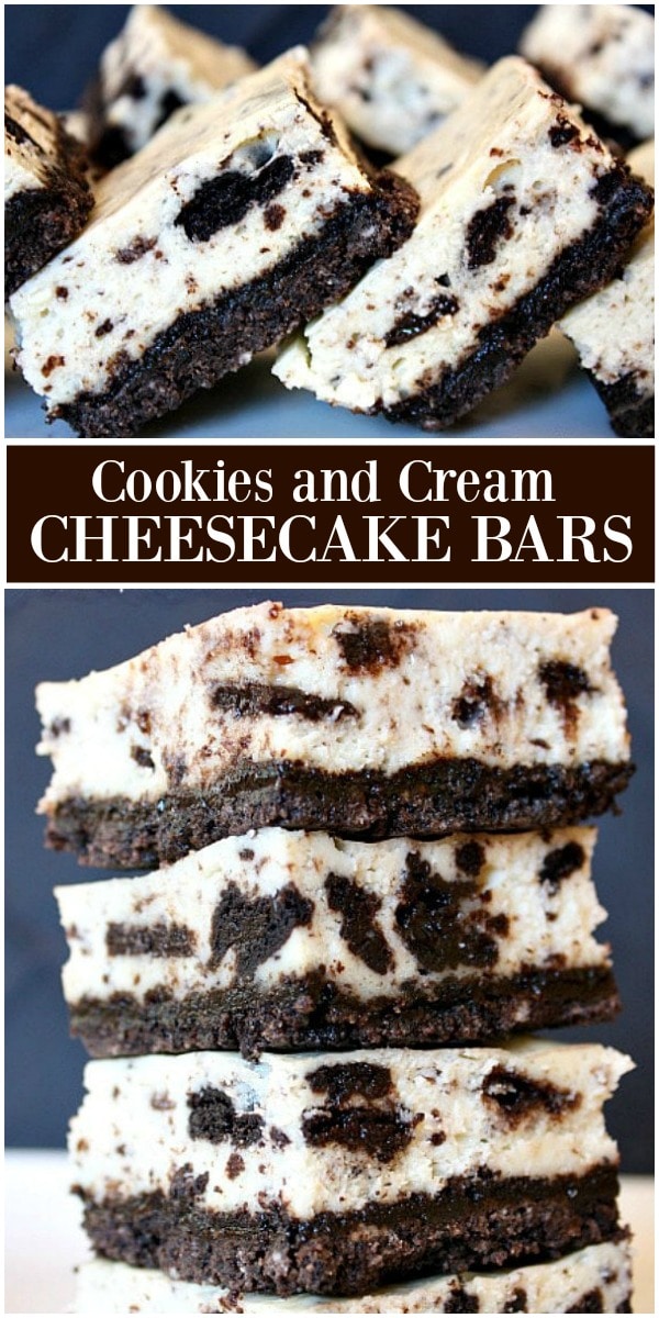 pinterest collage image for cookies and cream cheesecake bars