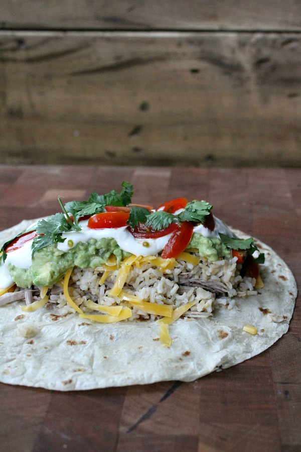 Assembling Slow Cooker Carnitas Burritos