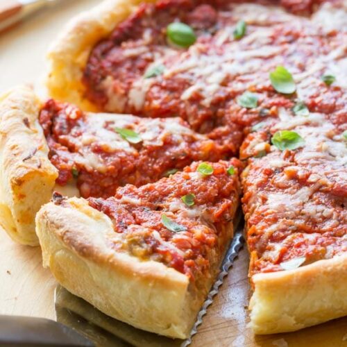 Deep Dish Skillet Pizza  Pull out the cast iron skillet for this pizza!