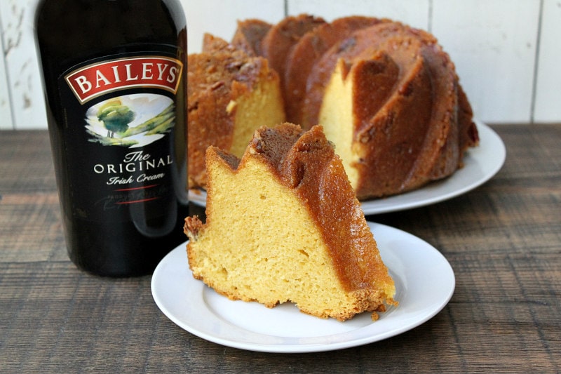 Easy Baileys Irish Cream Bundt Cake recipe from RecipeGirl.com #baileys #bundt #cake #irish #irishcream #recipe #RecipeGirl Slice of Irish Cream Bundt Cake