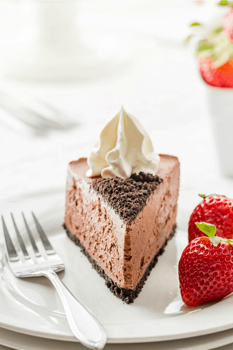 Slice of No Bake Baileys Chocolate Cheesecake