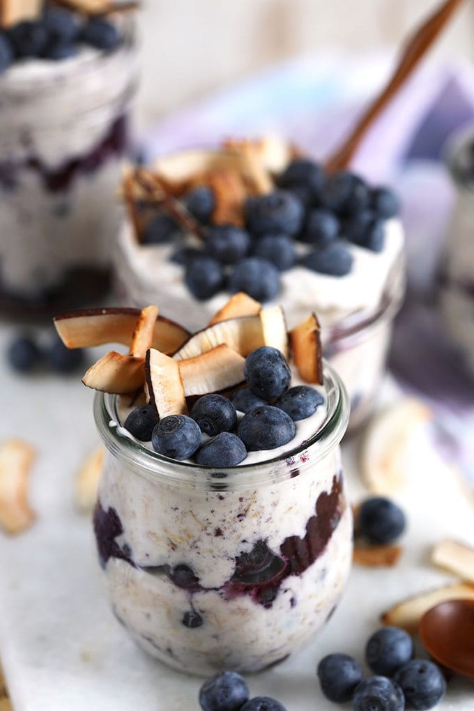Overnight Oats with Toasted Coconut and Blueberries