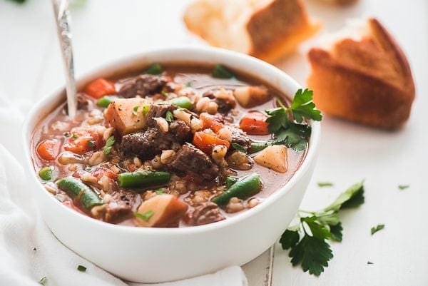 bowl of beef and barley soup