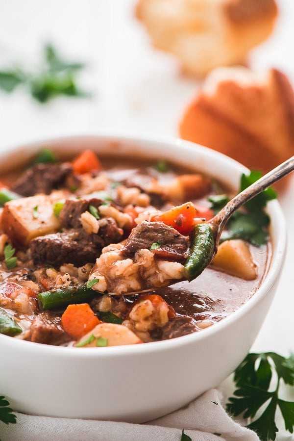 spoonful of beef and barley soup