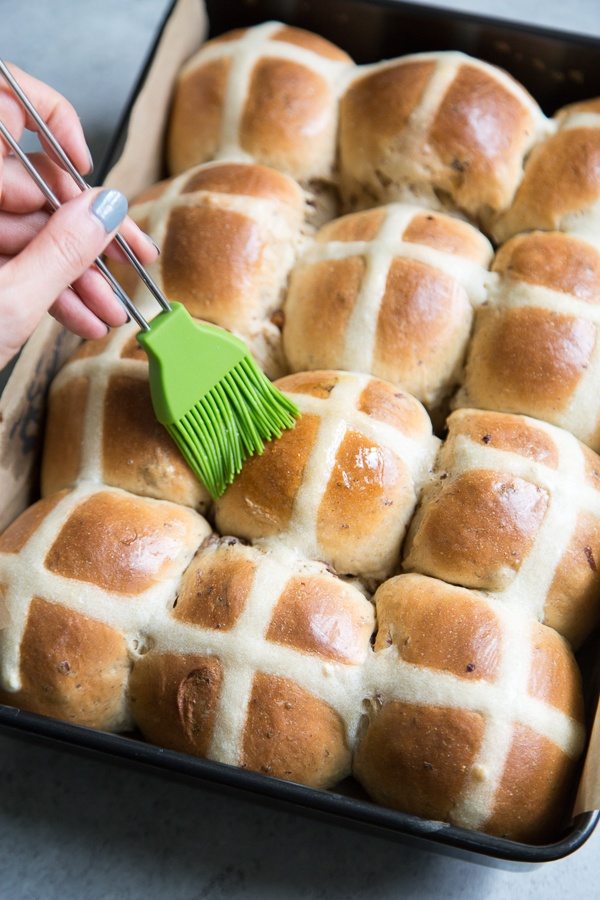 Hot Cross Buns brushed with apricot glaze