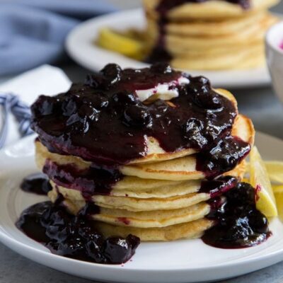 Lemon Pancakes with Blueberry Sauce