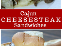 pinterest collage image for cajun cheesesteak sandwiches