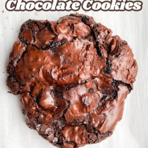 pinterest image for chewy gooey flourless chocolate cookies