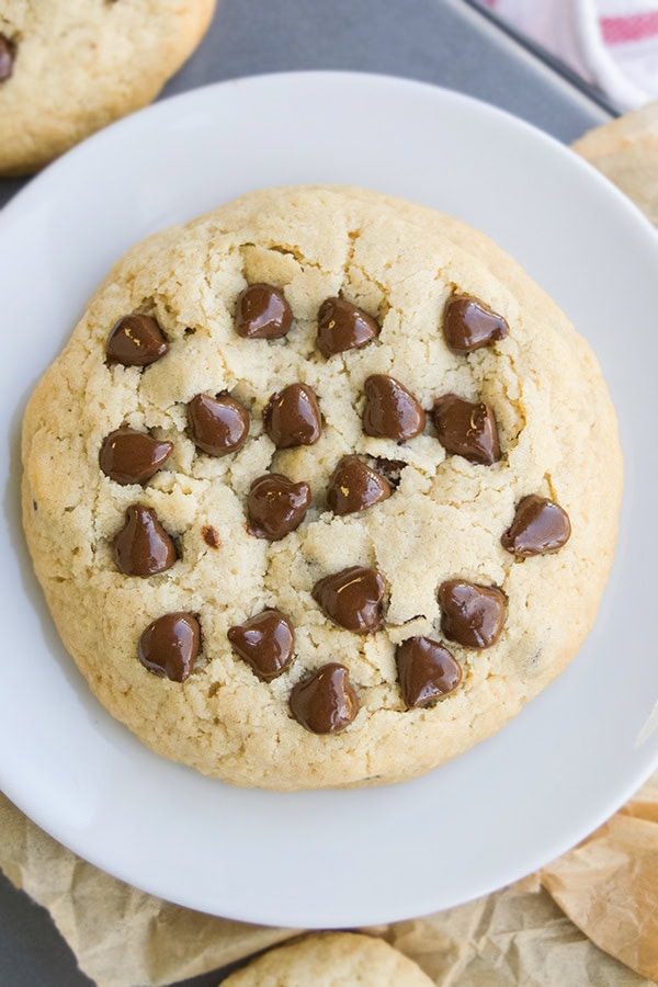 Jumbo Chocolate Chip Cookie on a White Plate