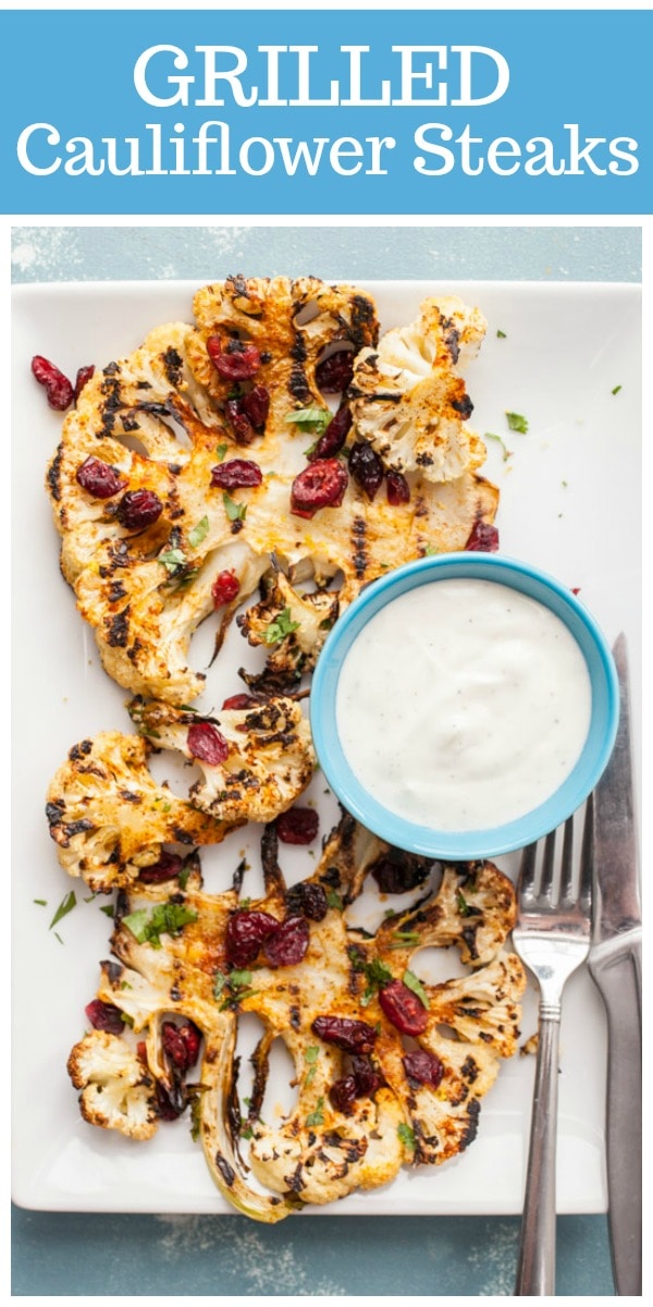 Grilled Cauliflower Steaks recipe from RecipeGirl.com #cauliflower #grilling #recipe
