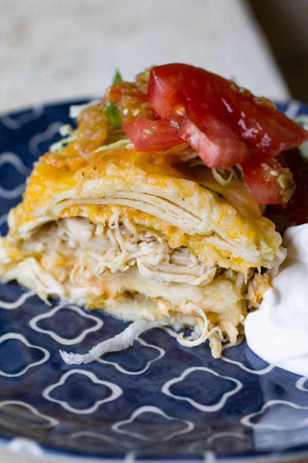 Slice of Instant Pot Green Chicken Enchilada Casserole