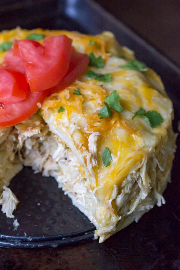 Instant Pot Green Chicken Enchilada Casserole sliced