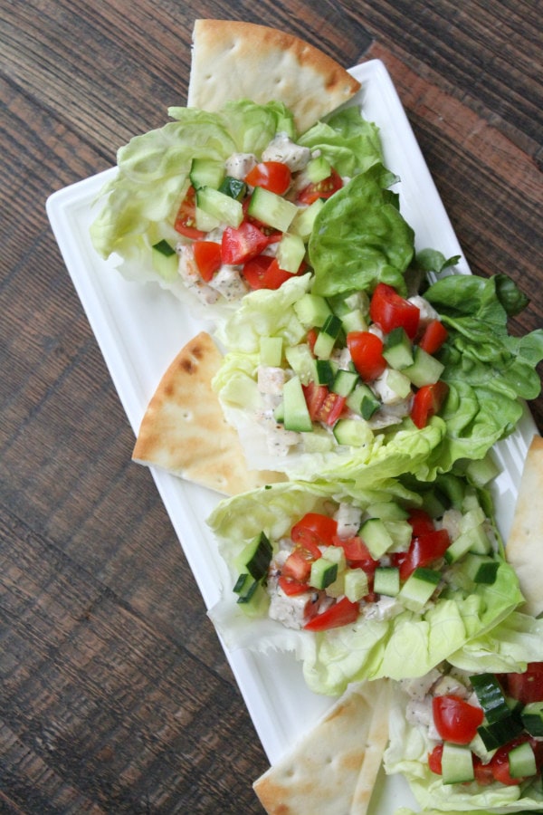 Vegetarian Lettuce Cups Stuffed with Greek Salad
