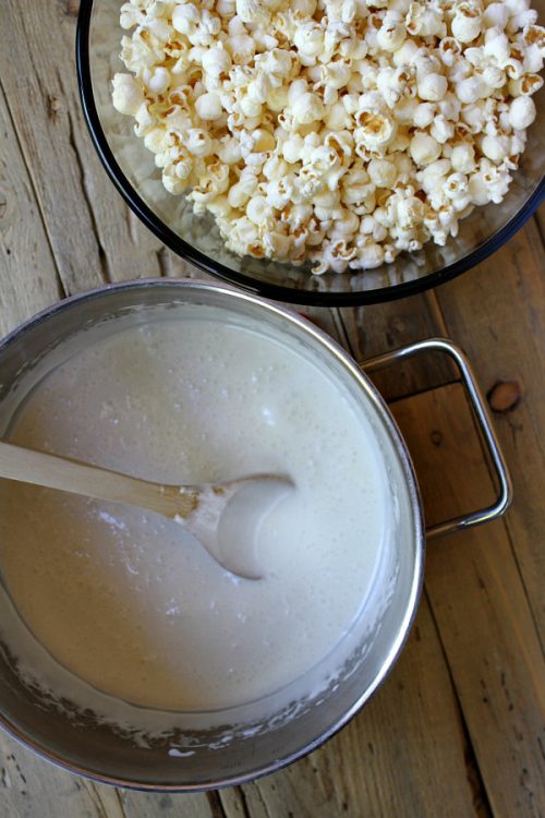 Popcorn and melted marshmallows