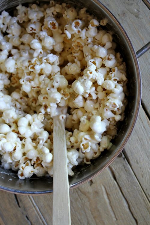 Popcorn mixed with melted marshmallows