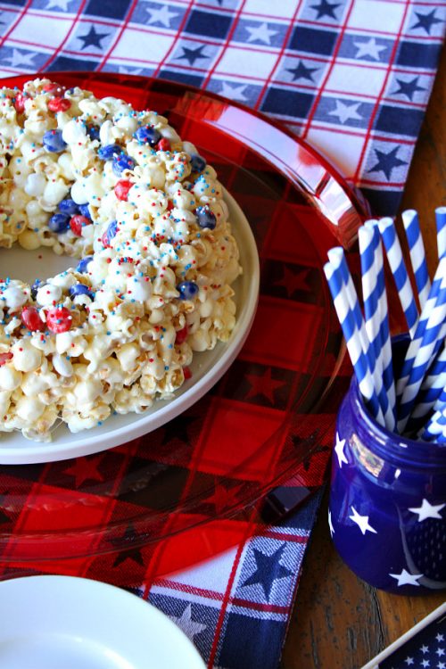 Patriotic Marshmallow Popcorn Cake