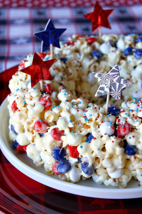 Patriotic Marshmallow Popcorn Cake