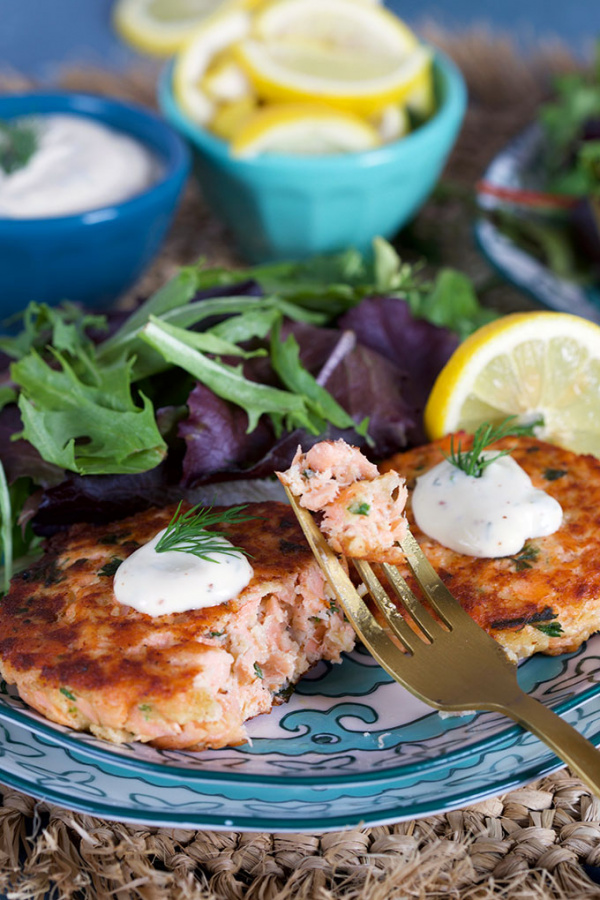 forkful of salmon cakes