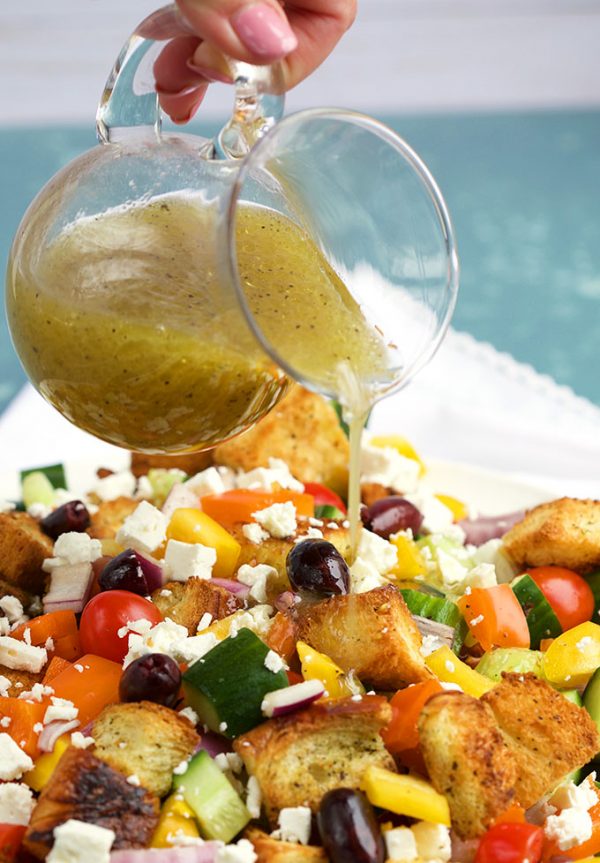 Greek Panzanella Salad with Vinaigrette