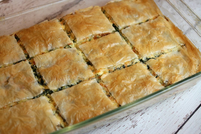 Greek Spinach Pie scored and ready to serve