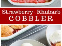 Pinterest collage image for strawberry rhubarb cobbler