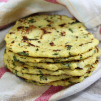 stack of cauliflower tortillas in a cloth napkin