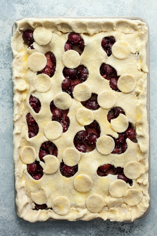 Fresh Cherry Slab Pie ready to go in the oven