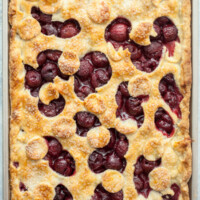 overhead shot of fresh cherry slab pie