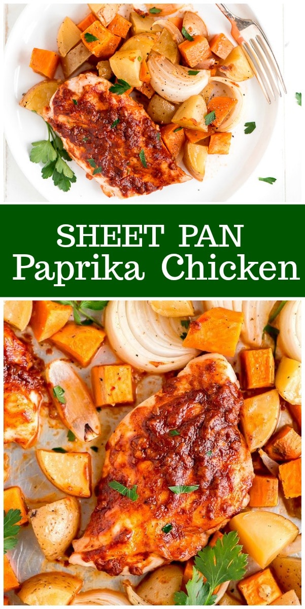 Sheet Pan Paprika Chicken recipe from RecipeGirl.com #sheetpan #paprika #chicken #recipe #recipegirl
